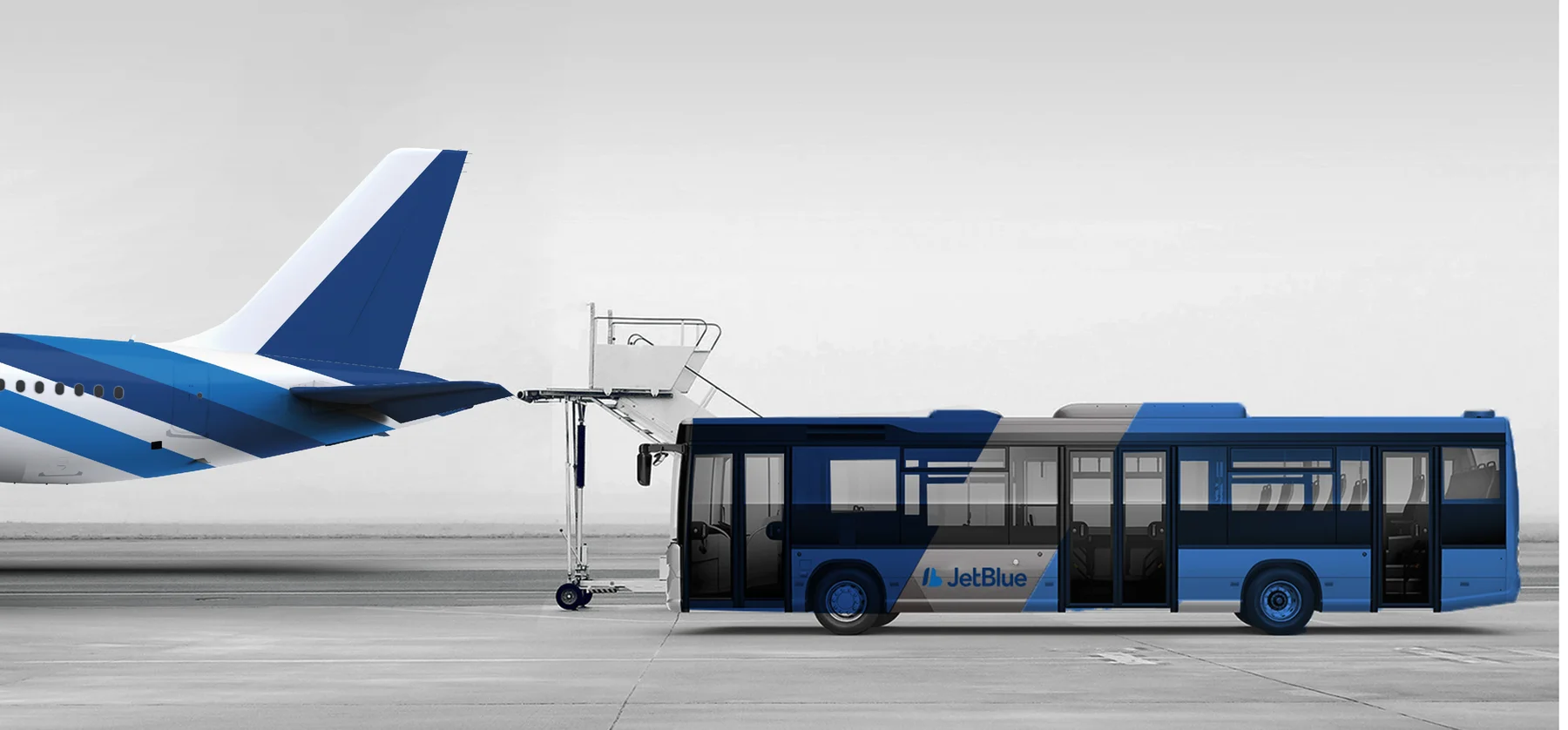 JetBlue airport shuttle and aircraft